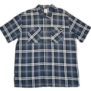 Genuine Dickies Short Sleeve Shirt Men 3XL Blue Plaid Twill 100 Cotton Button Up